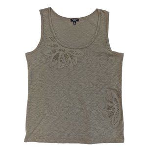 Talbots Olive Green Scoop Neck Tank Top Beaded Floral Applique Women's SZ Med